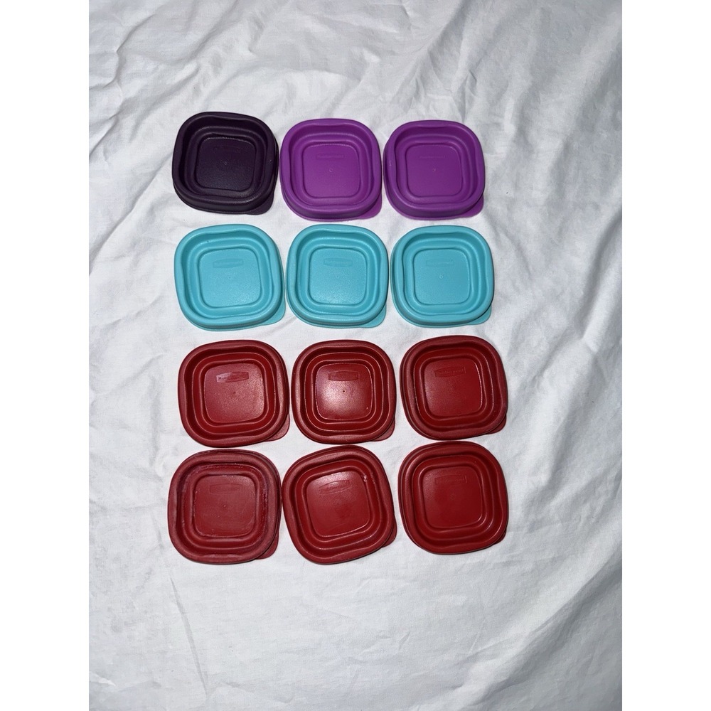 Lot of 12 Rubbermaid 7J54 Replacement Lids Small Square Purple Blue Red Plastic